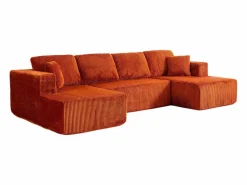 DripeX Sofás Club|Sofá angular panorámico - Terciopelo acanalado - 4 cojines, 2 orejeros, 2 chaises - 332x156x88cm