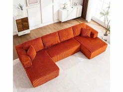 DripeX Sofás Club|Sofá angular panorámico - Terciopelo acanalado - 4 cojines, 2 orejeros, 2 chaises - 332x156x88cm