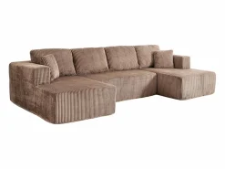 Sofá angular panorámico - Terciopelo acanalado Marrón - 4 cojines, 2 orejeros, 2 chaises - 332x156x88cm^DripeX