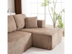 Sofá angular panorámico - Terciopelo acanalado Marrón - 4 cojines, 2 orejeros, 2 chaises - 332x156x88cm^DripeX