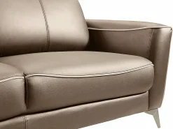 Sofá BATUCO de 3 plazas en piel marrón con ribete beige^Vente-unique Online