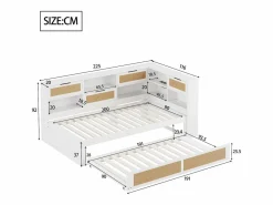 Merax Cama Diván|Sofá cama - 90 x 200 cm + 90 x 190 cm - Canapé - Madera de pino + contrachapado + MDF -