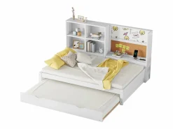 Merax Cama Nido|Sofá cama - 90 x 200 cm - múltiples espacios de almacenamiento - con puerto USB y tablero de dibujo - Panel -