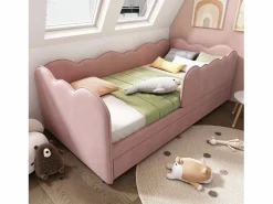 Sofá cama 90×190 cm - con cama nido 90×190 cm - decoración de olas - con somier de láminas - Terciopelo - (sin colchón)^ModernLuxe Best