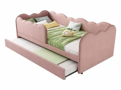 Sofá cama 90×190 cm - con cama nido 90×190 cm - decoración de olas - con somier de láminas - Terciopelo - (sin colchón)^ModernLuxe Best