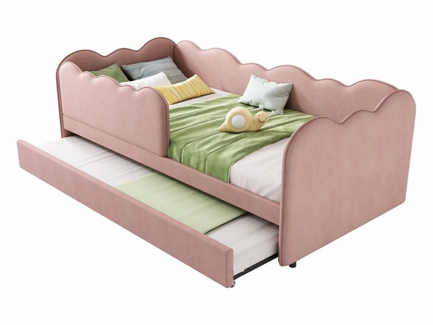 Sofá cama 90×190 cm - con cama nido 90×190 cm - decoración de olas - con somier de láminas - Terciopelo - (sin colchón)^ModernLuxe Best