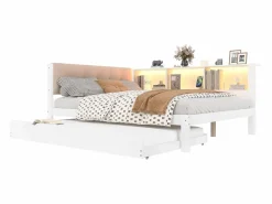 ModernLuxe Cama Diván|Cama Con Almacenaje|Sofá cama 140×200 cm - con cama nido - con tira LED luminosa - con puerto USB - (colchón no incluido)