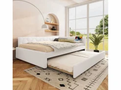 ModernLuxe Sofá cama 140×200 cm - con cama nido - con puerto USB + Type-C - (sin colchón) Blanco