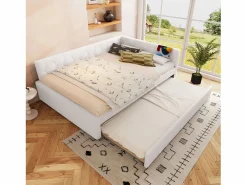 ModernLuxe Sofá cama 140×200 cm - con cama nido - con puerto USB + Type-C - (sin colchón) Blanco