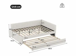 ModernLuxe Sofá cama 140×200 cm - con cama nido - con puerto USB + Type-C - (sin colchón) Blanco
