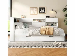 ModernLuxe Sofá cama 90×200 cm - con USB + Type-C - con almacenamiento - con cama nido - (colchón no incluido) Blanco Sale