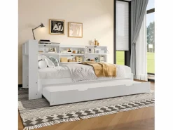 ModernLuxe Sofá cama 90×200 cm - con USB + Type-C - con almacenamiento - con cama nido - (colchón no incluido) Blanco Sale