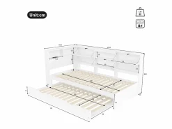 ModernLuxe Sofá cama 90×200 cm - con USB + Type-C - con almacenamiento - con cama nido - (colchón no incluido) Blanco Sale