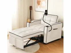 Sillón Cama|Sofá cama 3 en 1 con portavasos y soporte para teléfono, terciopelo, (83 x 167 x 76 cm)
