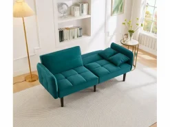 Sofá cama 2 en 1 regulable - Respaldo regulable - Patas de sofá de madera y cojines incluidos - Terciopelo - 176 x 78 x 76 cm - Verde Outlet