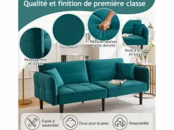 Sofá cama 2 en 1 regulable - Respaldo regulable - Patas de sofá de madera y cojines incluidos - Terciopelo - 176 x 78 x 76 cm - Verde Outlet