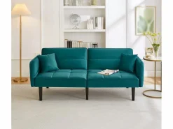 Sofá cama 2 en 1 regulable - Respaldo regulable - Patas de sofá de madera y cojines incluidos - Terciopelo - 176 x 78 x 76 cm - Verde Outlet