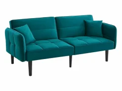 Sofá cama 2 en 1 regulable - Respaldo regulable - Patas de sofá de madera y cojines incluidos - Terciopelo - 176 x 78 x 76 cm - Verde Outlet