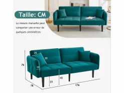 Sofá cama 2 en 1 regulable - Respaldo regulable - Patas de sofá de madera y cojines incluidos - Terciopelo - 176 x 78 x 76 cm - Verde Outlet