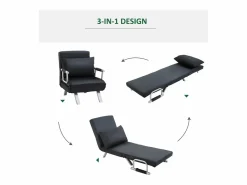 Sofá cama 2 en 1, respaldo regulable, funda desenfundable, poliéster, color (65x69x80cm) Negro New