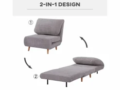 Sofá cama 2 en 1, respaldo regulable, colchón plegable, madera, (82x89x83cm)^ Outlet