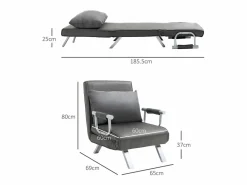 Sofá cama 3 en 1, sillón convertible en cama, colchón plegable, chaise longue en polipiel (65x69x80 cm)^ Clearance