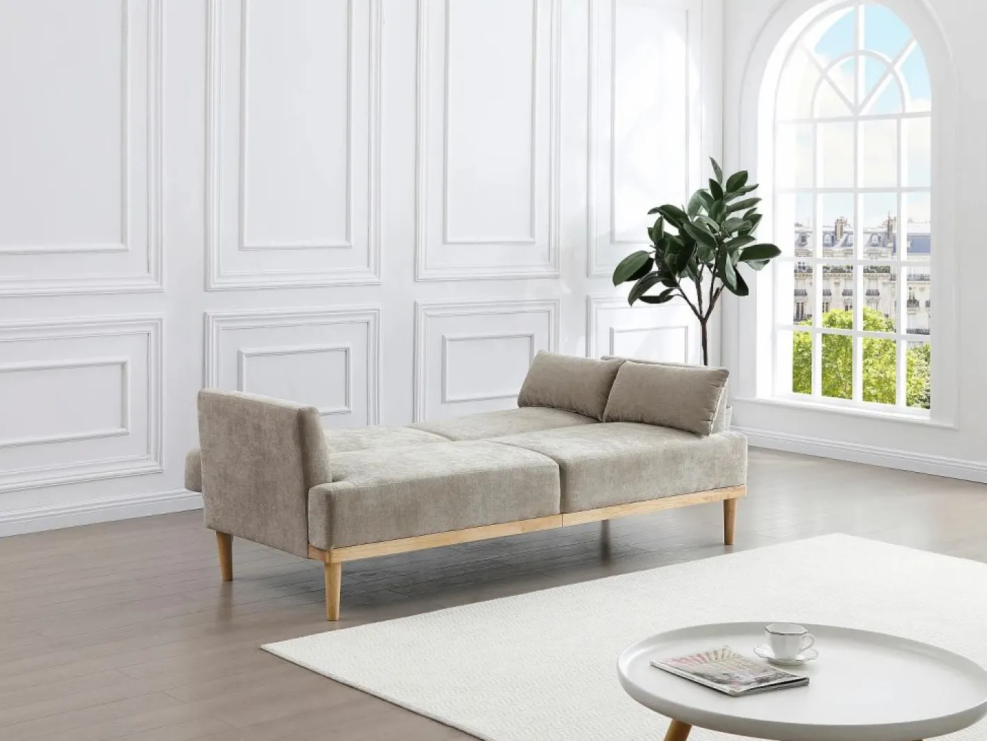 Vente-unique Sofá cama 3 plazas clic-clac de tela AMBRILO Beige Discount