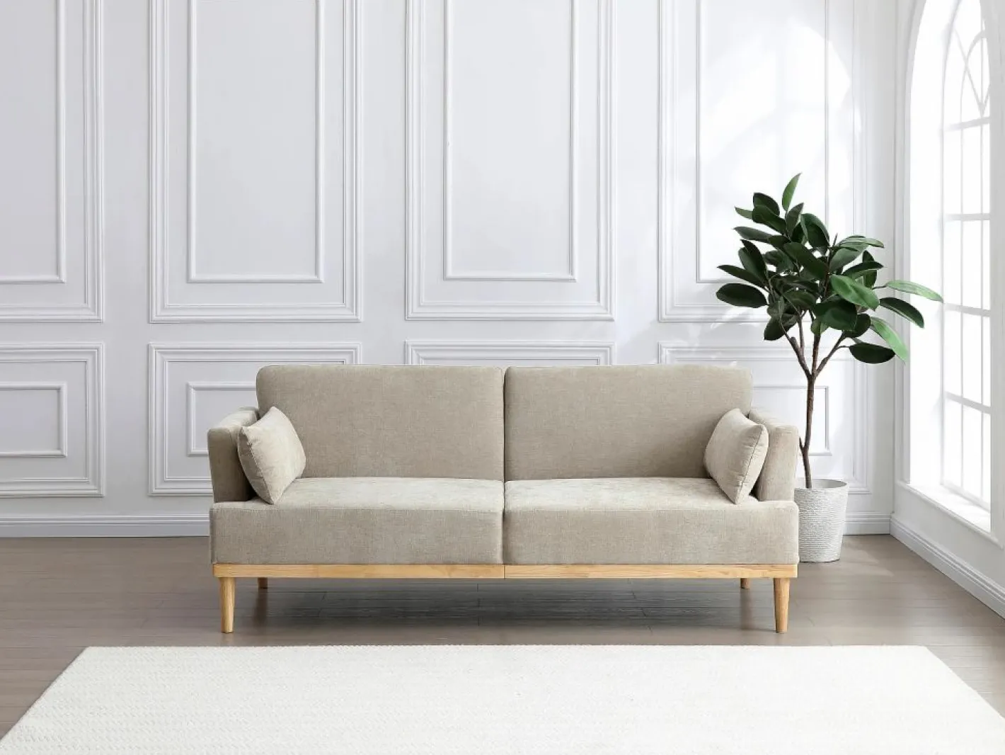 Vente-unique Sofá cama 3 plazas clic-clac de tela AMBRILO Beige Discount
