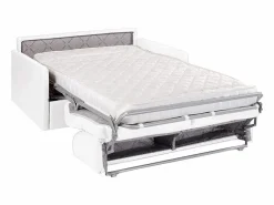 Sofá cama 3 plazas de piel sintética blanca - Colchón de espuma 14 cm - CALIFE^Vente-unique Best