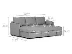 Sofá Cama 3 Plazas - Chaise Longue Reversible Derecha/Izquierda con Almacenamiento Integrado (221 x 162 x 85 cm) - ORLANDO^ Discount