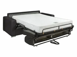 Vente-unique Sofás Y Sillones|Sofá cama 3 plazas tipo italiano piel sintética negra colchón 16 cm - CALITO