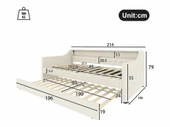 ModernLuxe Sofá cama 90 x 200 cm - con iluminación LED - con cama nido - con USB - lino - con somier de láminas - ​​​ Beige Clearance