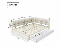 Sofá cama 140 x 200 cm, cama multifuncional con respaldo mullido y grandes cajones de almacenamiento, estructura de pino, color natural Color natural claro New
