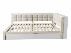 Sofá cama 140 x 200 cm, cama multifuncional con respaldo mullido y grandes cajones de almacenamiento, estructura de pino, color natural Color natural claro New