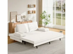 Sofá Vintage|Sofá cama 90 x 200 cm, cama nido con malla, cama doble extensible multifuncional 2 en 1, sofá cama de 2 plazas, lino