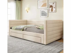 ModernLuxe Sofá cama acolchado 90×190 cm - con 2 cajones - con somier de láminas - (colchón no incluido) Beige New
