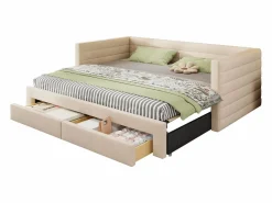 ModernLuxe Sofá cama acolchado 90×190 cm - con 2 cajones - con somier de láminas - (colchón no incluido) Beige New