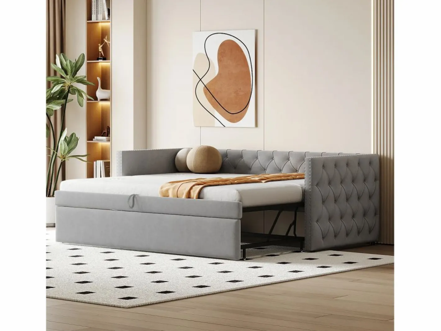Sofá cama acolchado en terciopelo - 90/180x200 cm - marco de cama nido - con somier de láminas -^ModernLuxe Online