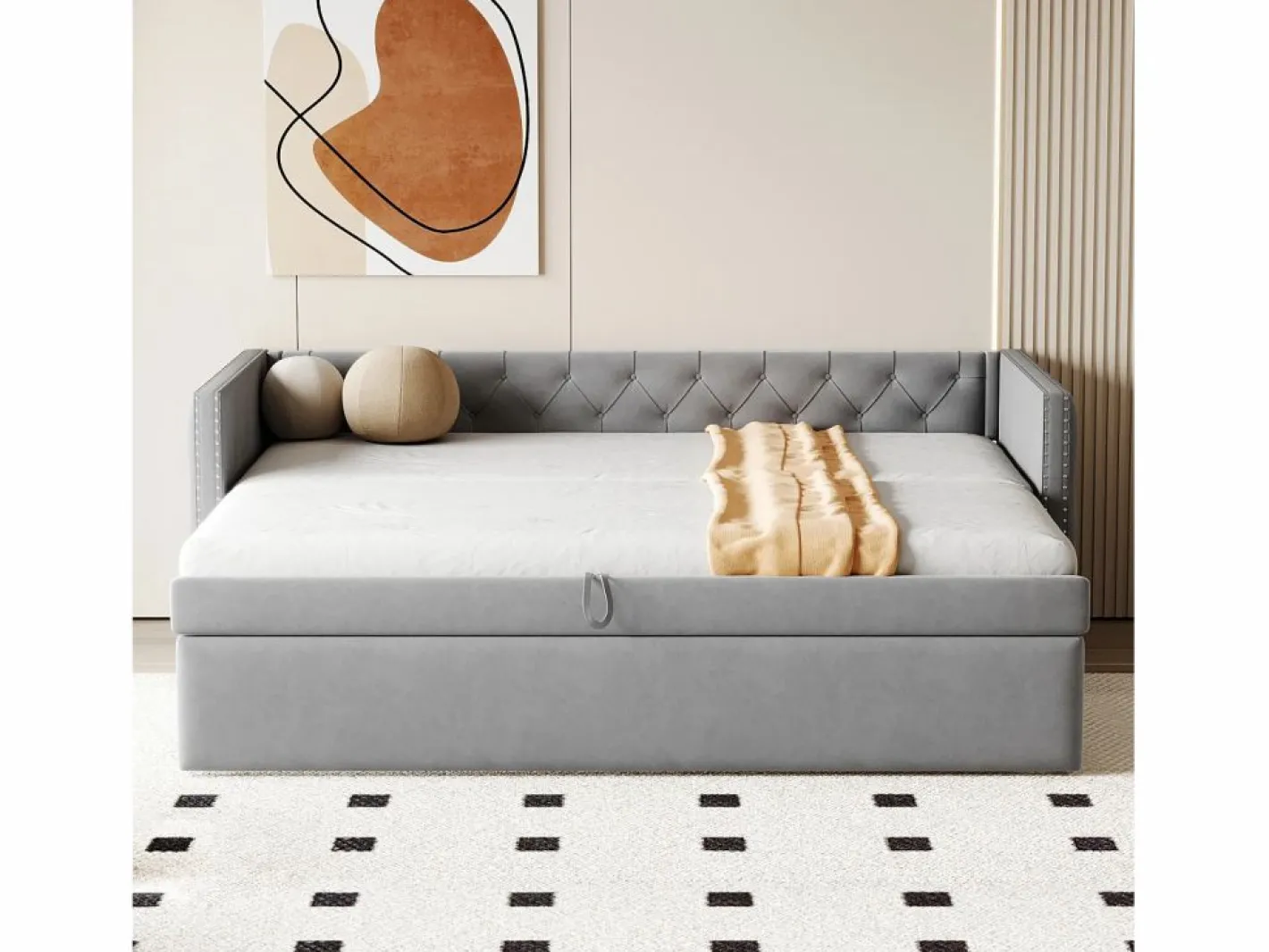 Sofá cama acolchado en terciopelo - 90/180x200 cm - marco de cama nido - con somier de láminas -^ModernLuxe Online