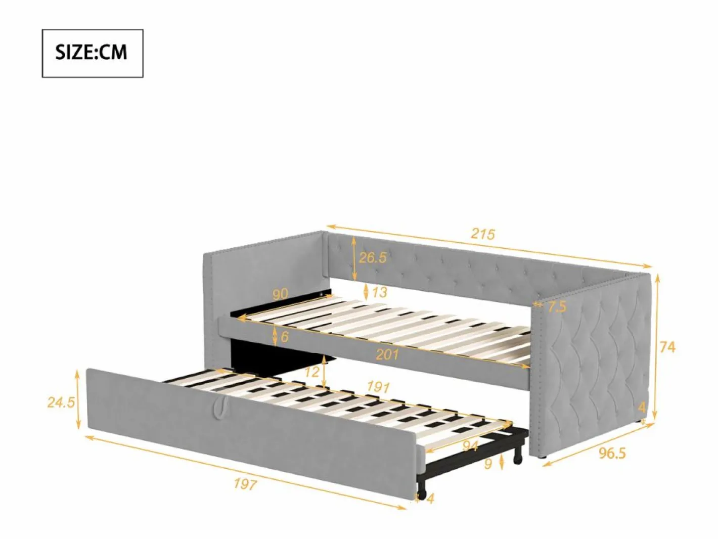 Sofá cama acolchado en terciopelo - 90/180x200 cm - marco de cama nido - con somier de láminas -^ModernLuxe Online