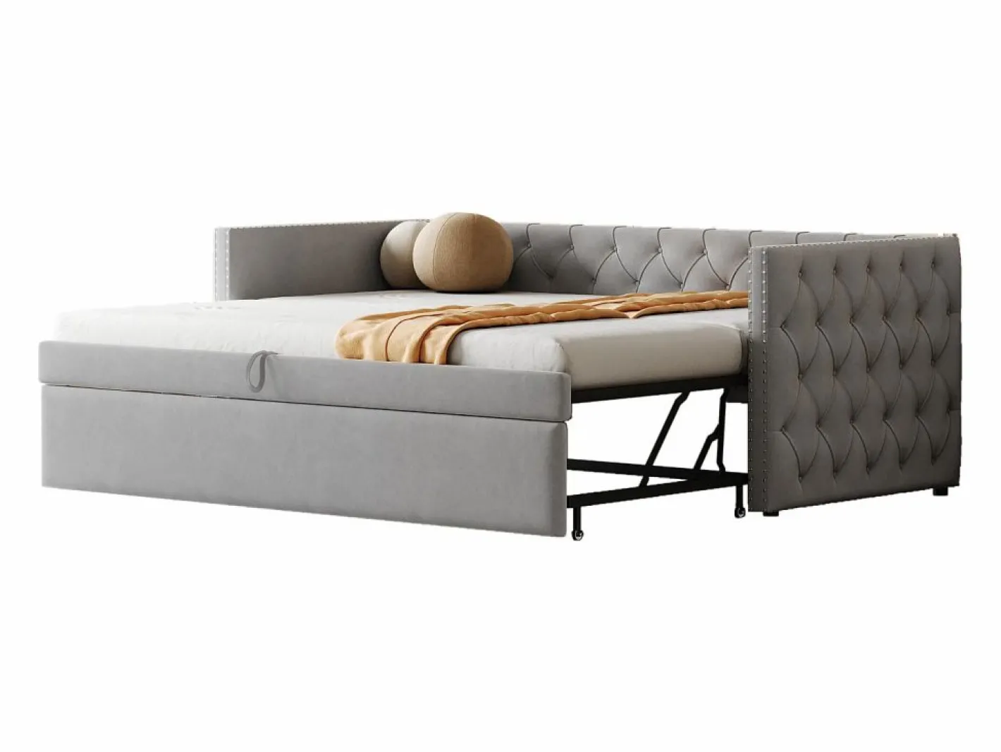 Sofá cama acolchado en terciopelo - 90/180x200 cm - marco de cama nido - con somier de láminas -^ModernLuxe Online