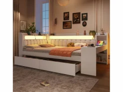 Sofá cama acolchado 140x200 cm - con puertos USB y LED - con escritorio y 2 cajones - (sin colchón)^ModernLuxe Clearance