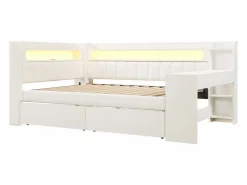 Sofá cama acolchado 140x200 cm - con puertos USB y LED - con escritorio y 2 cajones - (sin colchón)^ModernLuxe Clearance