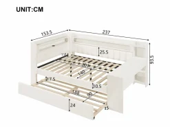 ModernLuxe Sofá cama acolchado 140x200 cm - con puertos USB y LED - con cama nido y escritorio - (sin colchón) Blanco Online