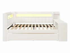 ModernLuxe Sofá cama acolchado 140x200 cm - con puertos USB y LED - con cama nido y escritorio - (sin colchón) Blanco Online