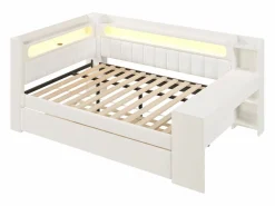 ModernLuxe Sofá cama acolchado 140x200 cm - con puertos USB y LED - con cama nido y escritorio - (sin colchón) Blanco Online