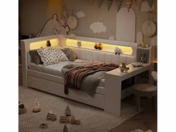 Sofá cama acolchado 90x200 cm - con puertos USB y LED - con cama nido y escritorio - (sin colchón)^ModernLuxe Sale