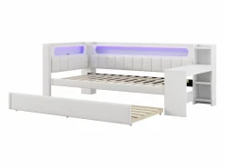Sofá cama acolchado 90x200 cm - con puertos USB y LED - con cama nido y escritorio - (sin colchón)^ModernLuxe Sale