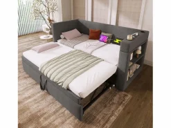 Sofá cama acolchonado 90x190 cm - con cama extensible 90x190 cm - con puertos USB y Type-C - con portavasos - (sin colchón)^ModernLuxe Online