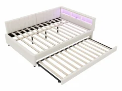 Hauss Spole Sofá cama adulto 140x200cm lino con cama nido 90x190cm, LED y USB, somier de láminas, sin colchón Beige Sale